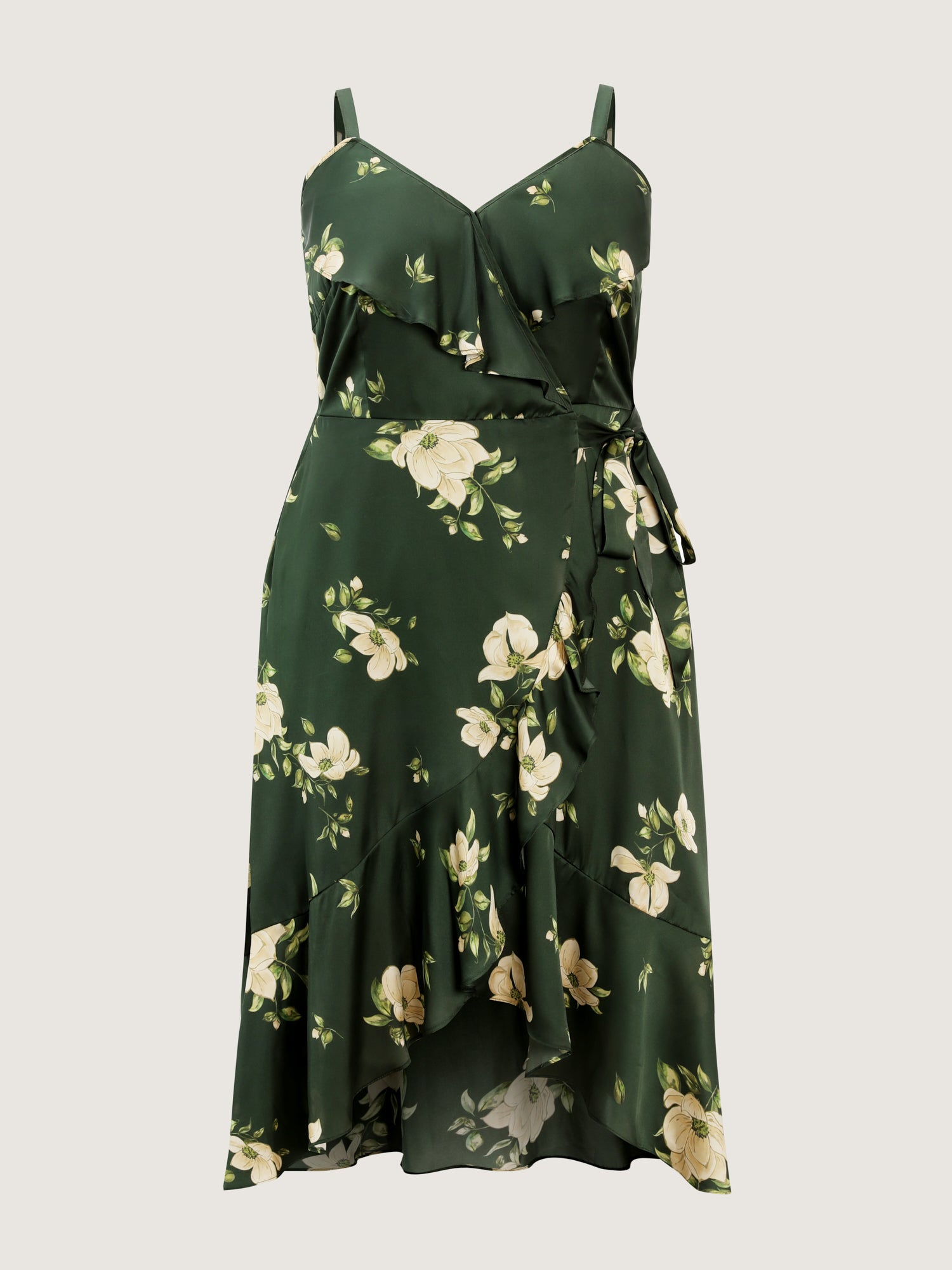 Floral Ruffled Wrap High-Low Hem Midi Dress