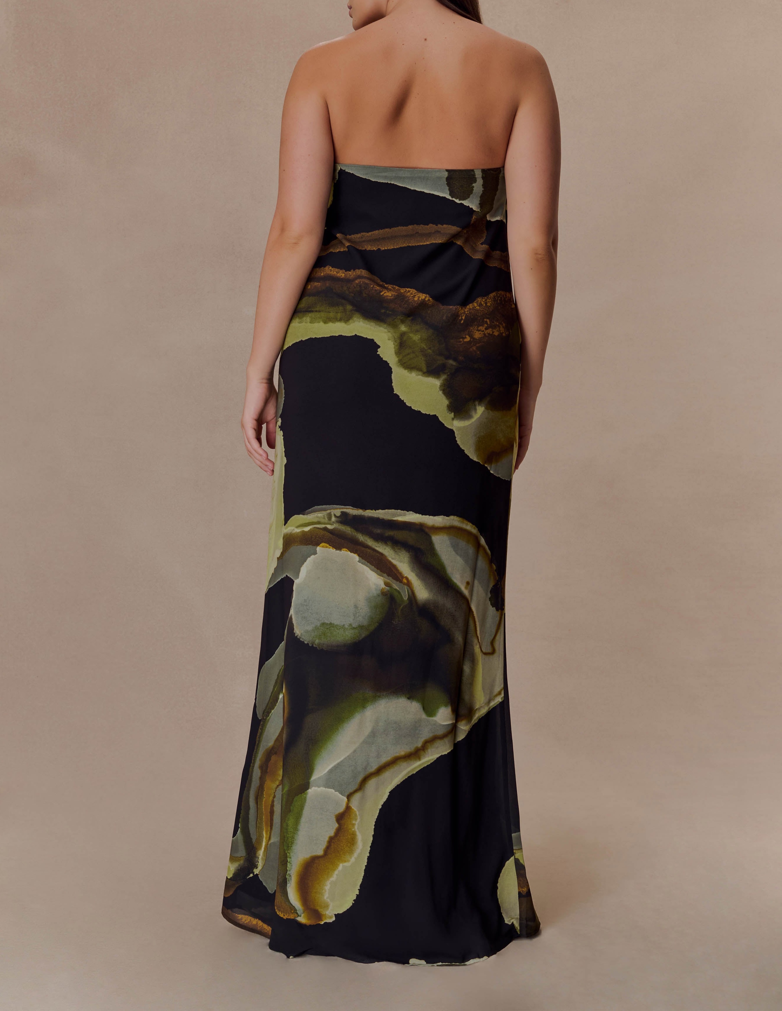 Print Strapless Chiffon Maxi Dress