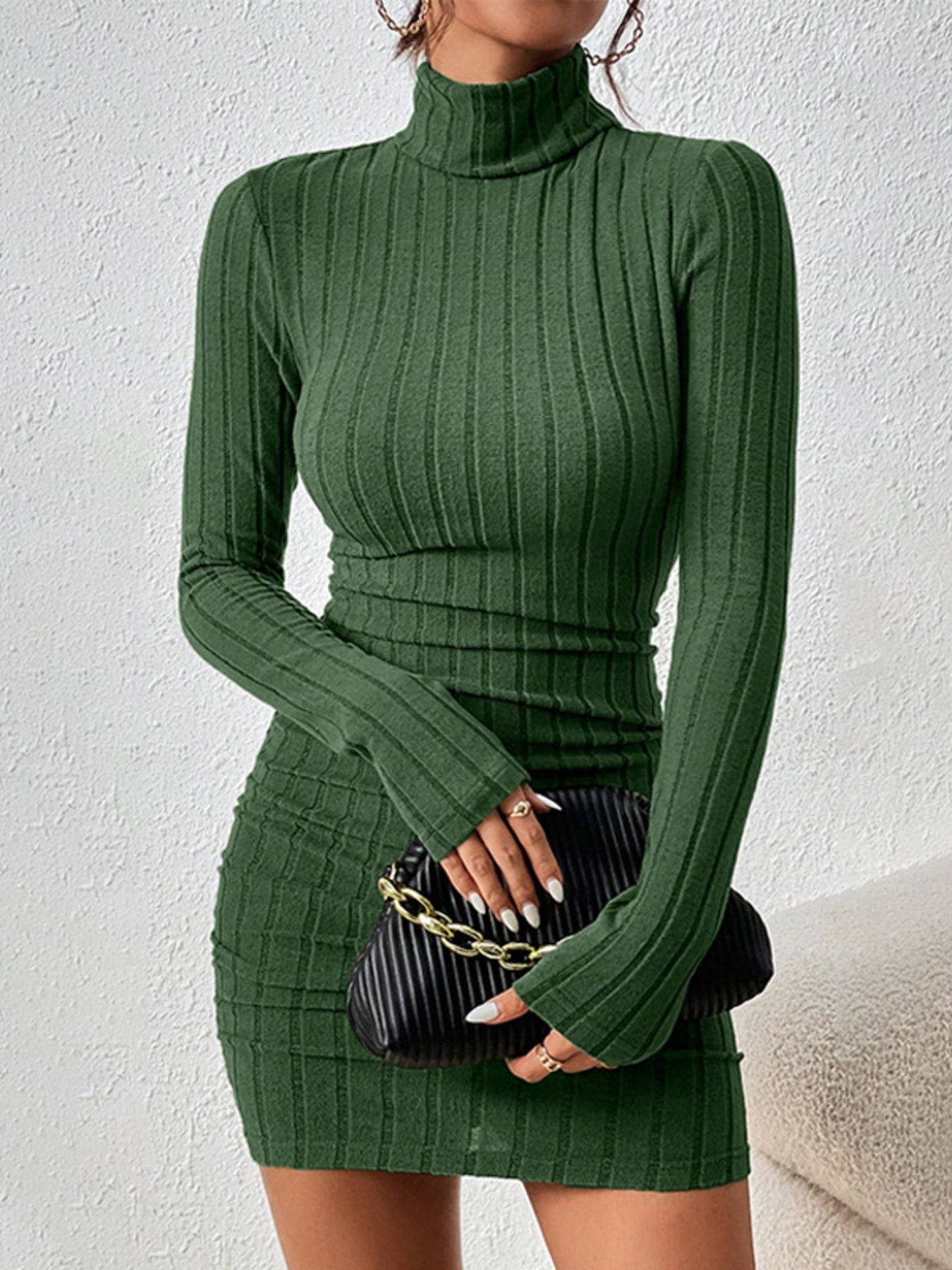 Turtleneck Ribbed Bodycon Mini Dress