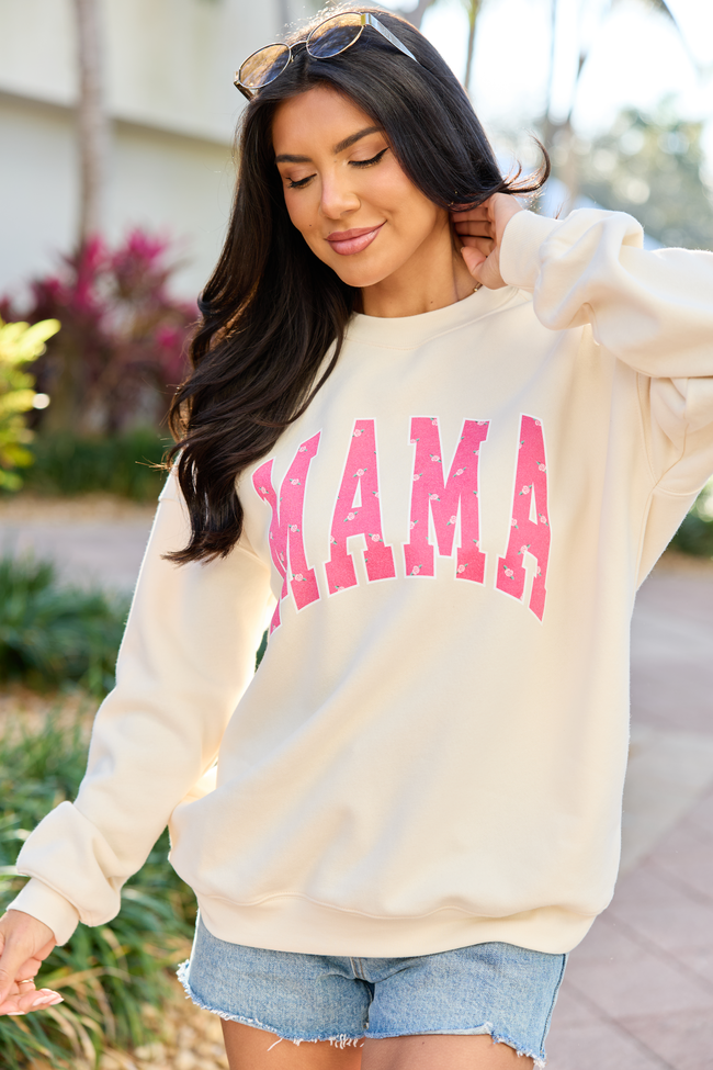 Mama Block Rose Cream Graphic Sweatshirt