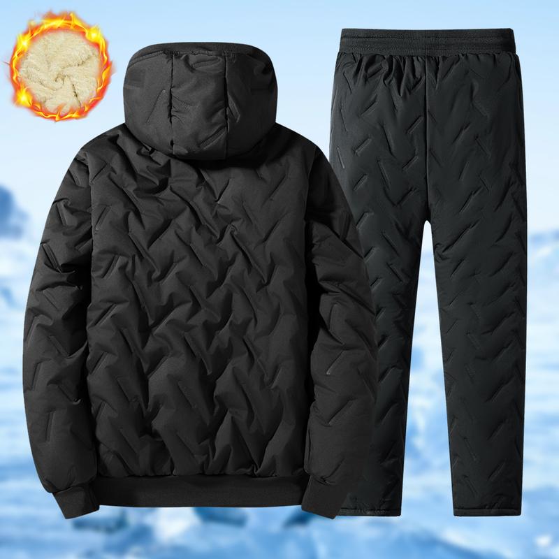 Men's Autumn Winter Fleece Cotton Jacket Hooded Coat With Hoodie Men Straight Pants