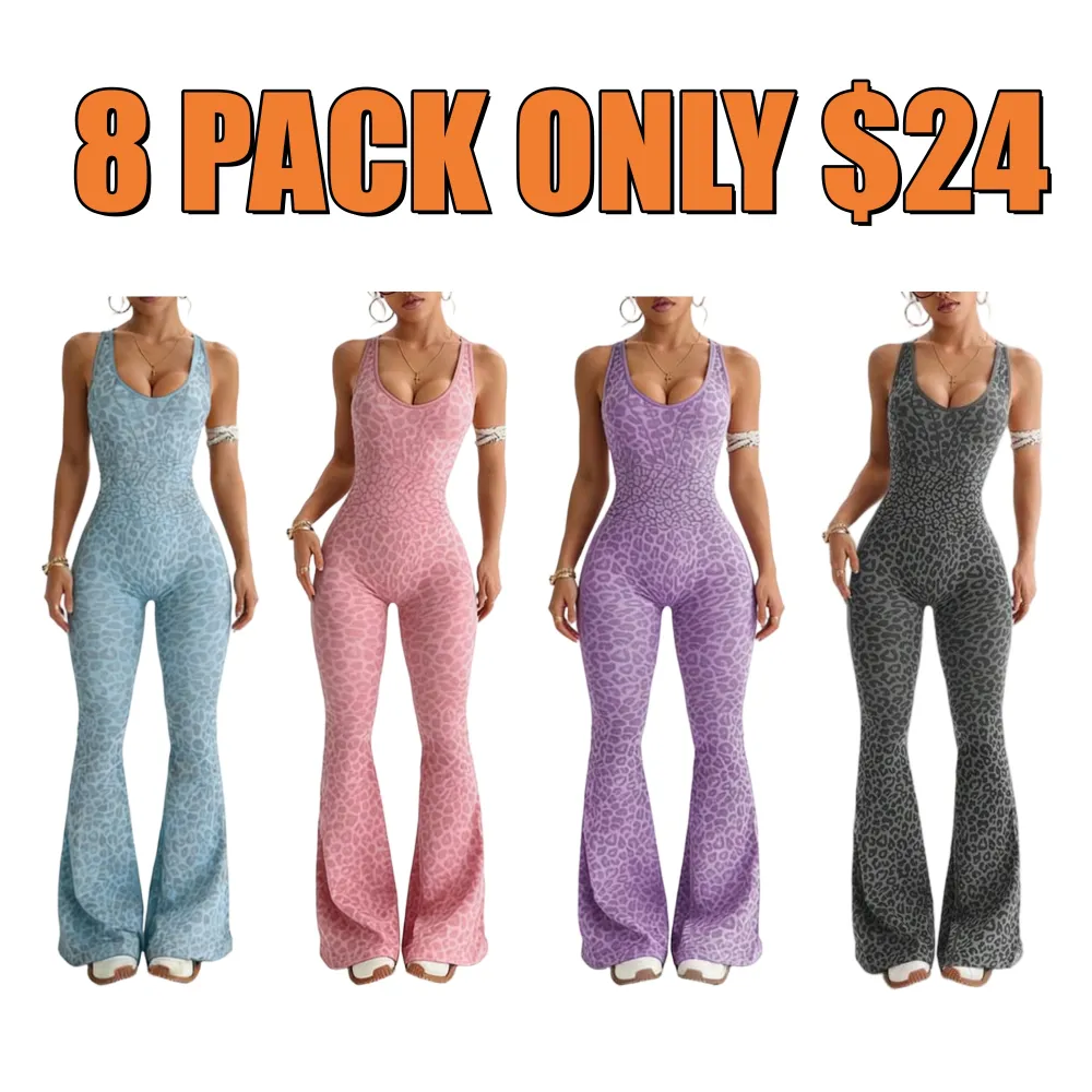 Women's Leopard Print Flared Workout Bodysuit