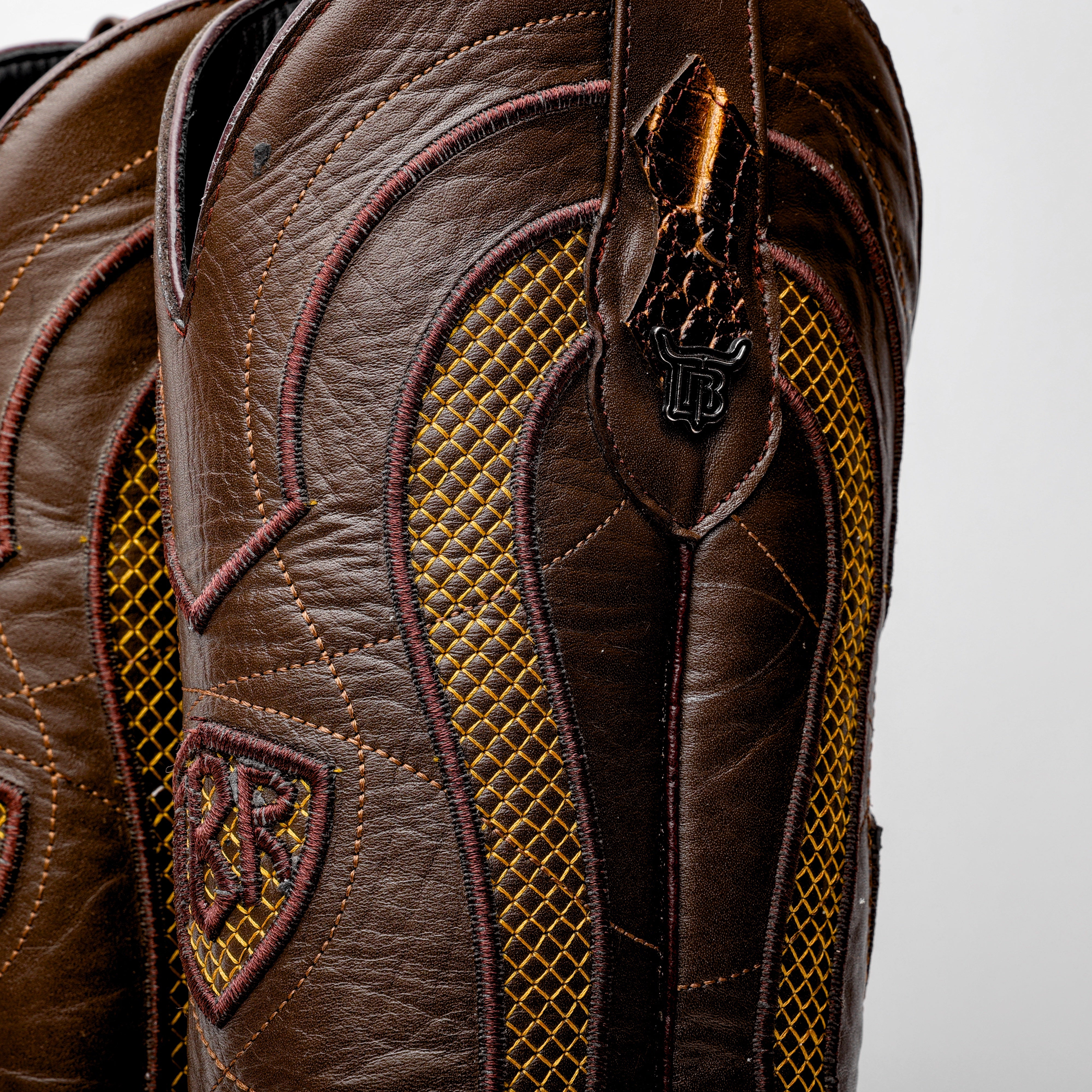 Two-Tone Caiman Belly Leather Boots - Square Toe