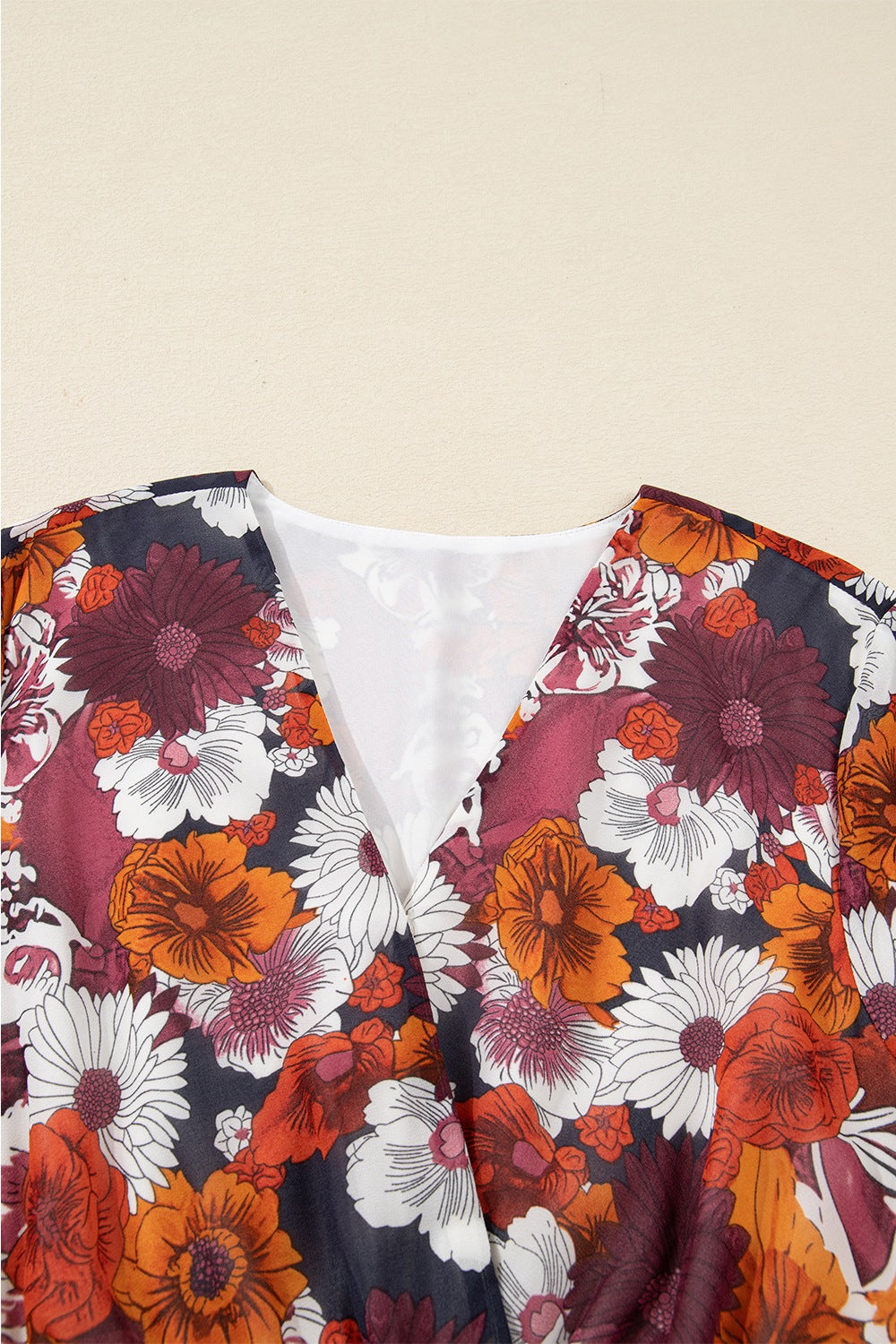 Floral Print Wrap V Neck Puff Sleeve Flowy Mini Dress