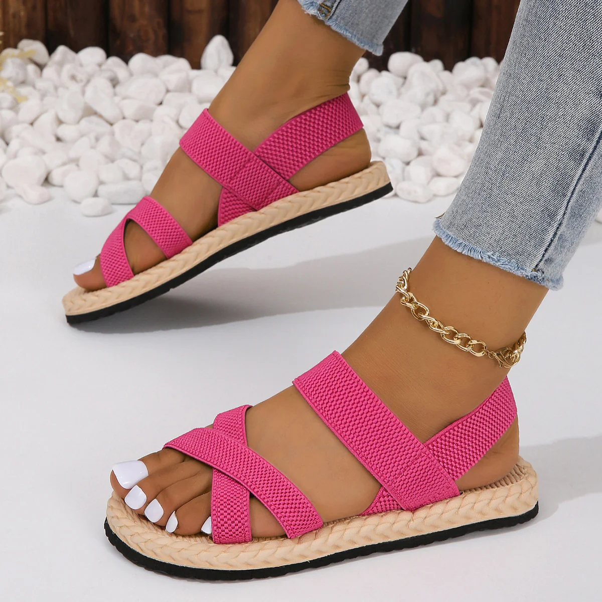 Crisscross Open Toe Flat Sandals (multiple color options)