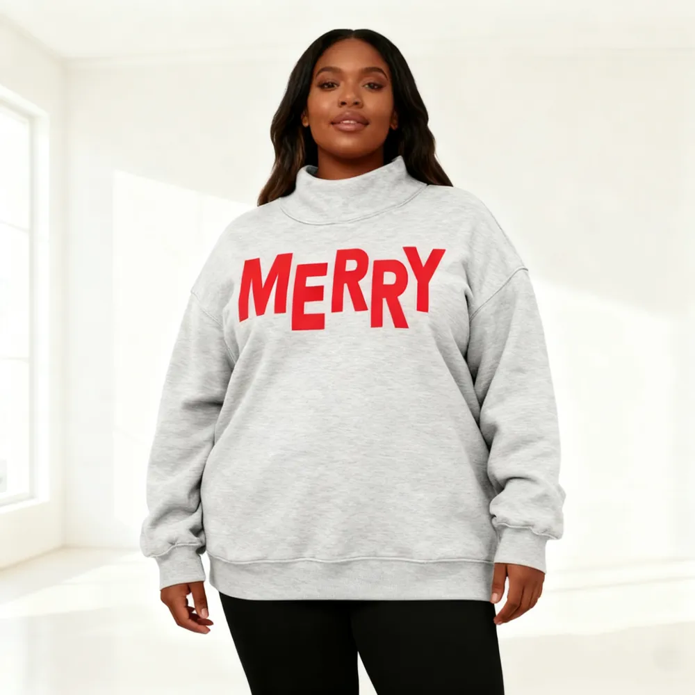 Merry Christmas Puff Print Design Sweatshirt