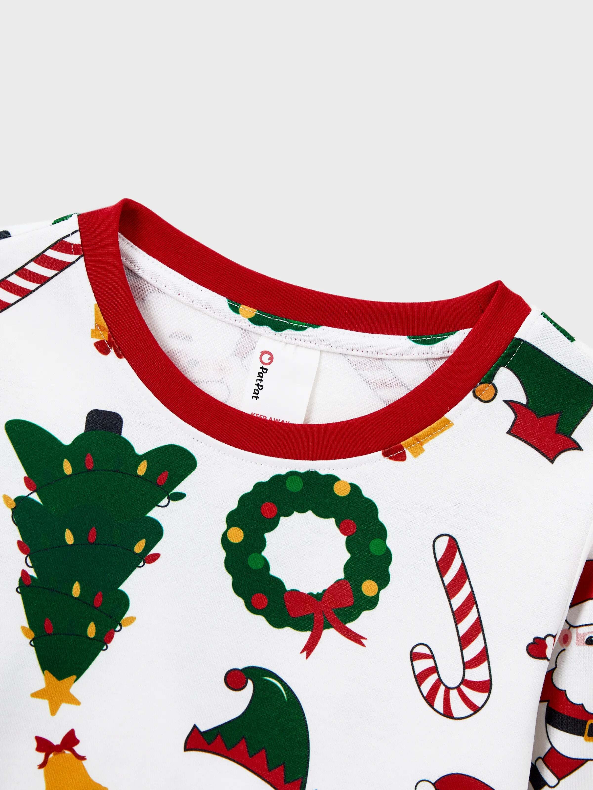 Christmas Matching Family Pajamas Set Santa Claus and Christmas Tree Print Long-sleeve PJS with Christmas Socks White