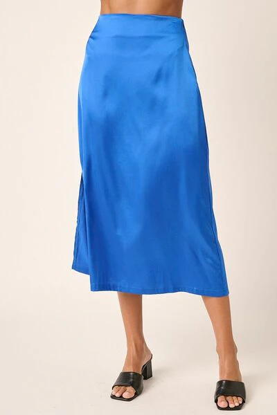 Side Slit Satin Midi Skirt