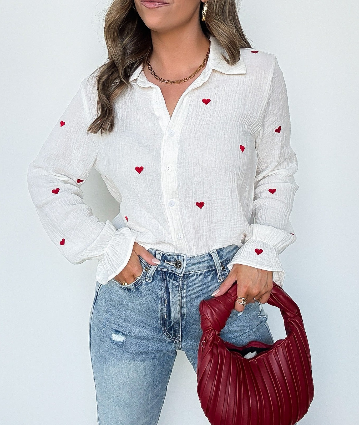 Heart Embroidered Button Down