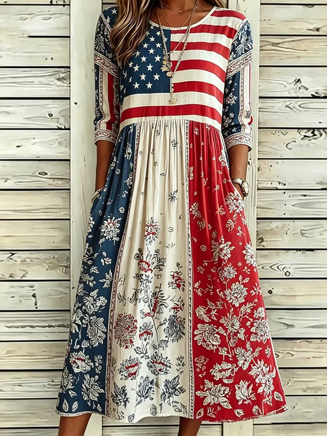 Women'S Flag Floral Print Dress