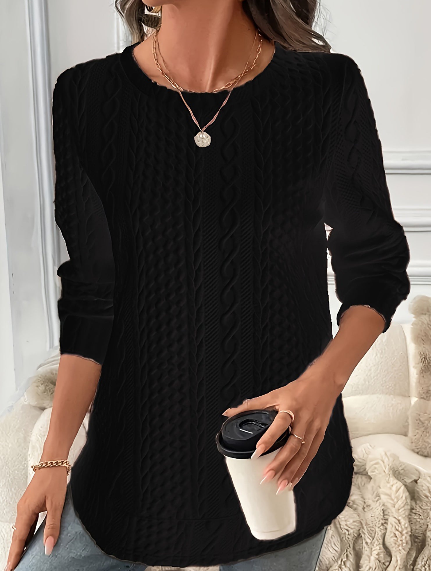 Versatile textured loose-fitting drop-shoulder sweatshirt_CWOSWL09211