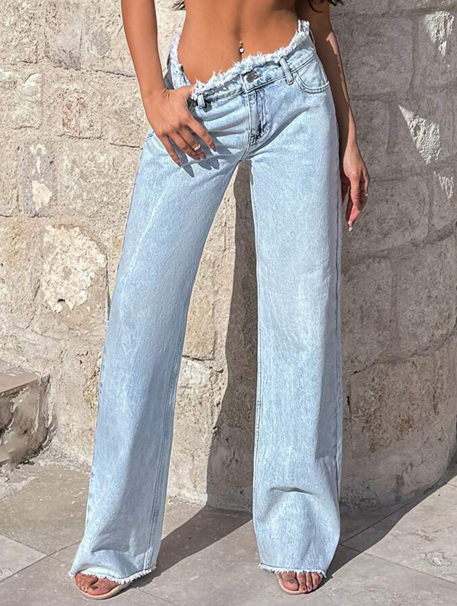 Casual high-waisted loose-fitting wide-leg pants
