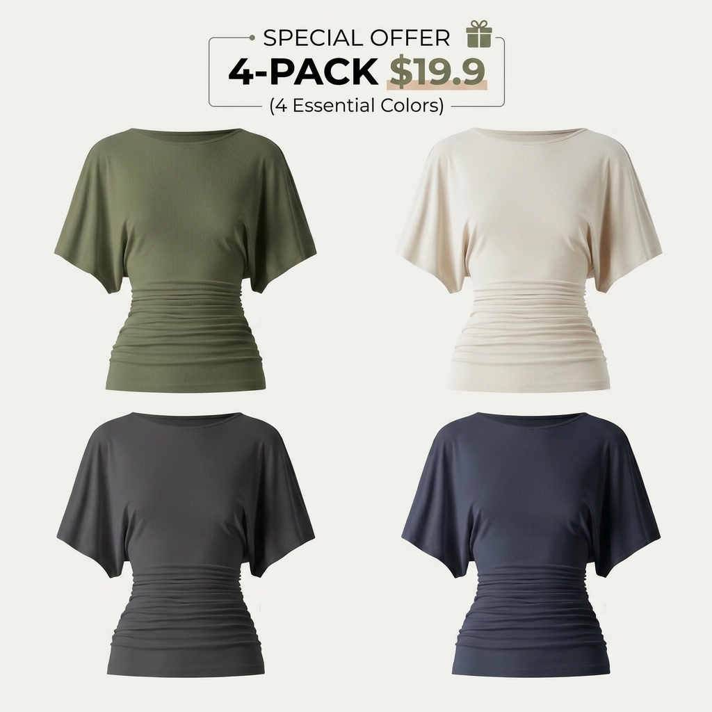 Women's Boatneck Batwing Sleeve Top with Side Ruching