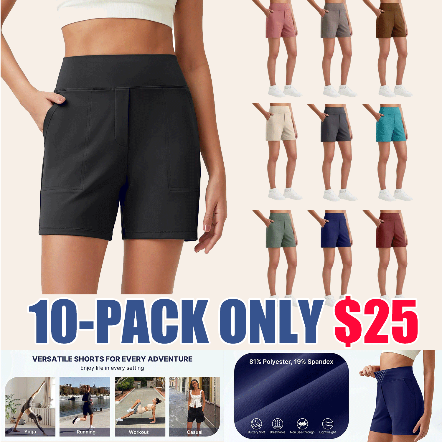 ✨Women’s High-Waisted Athletic Shorts – Quick-Dry Running & Yoga Shorts with Pockets