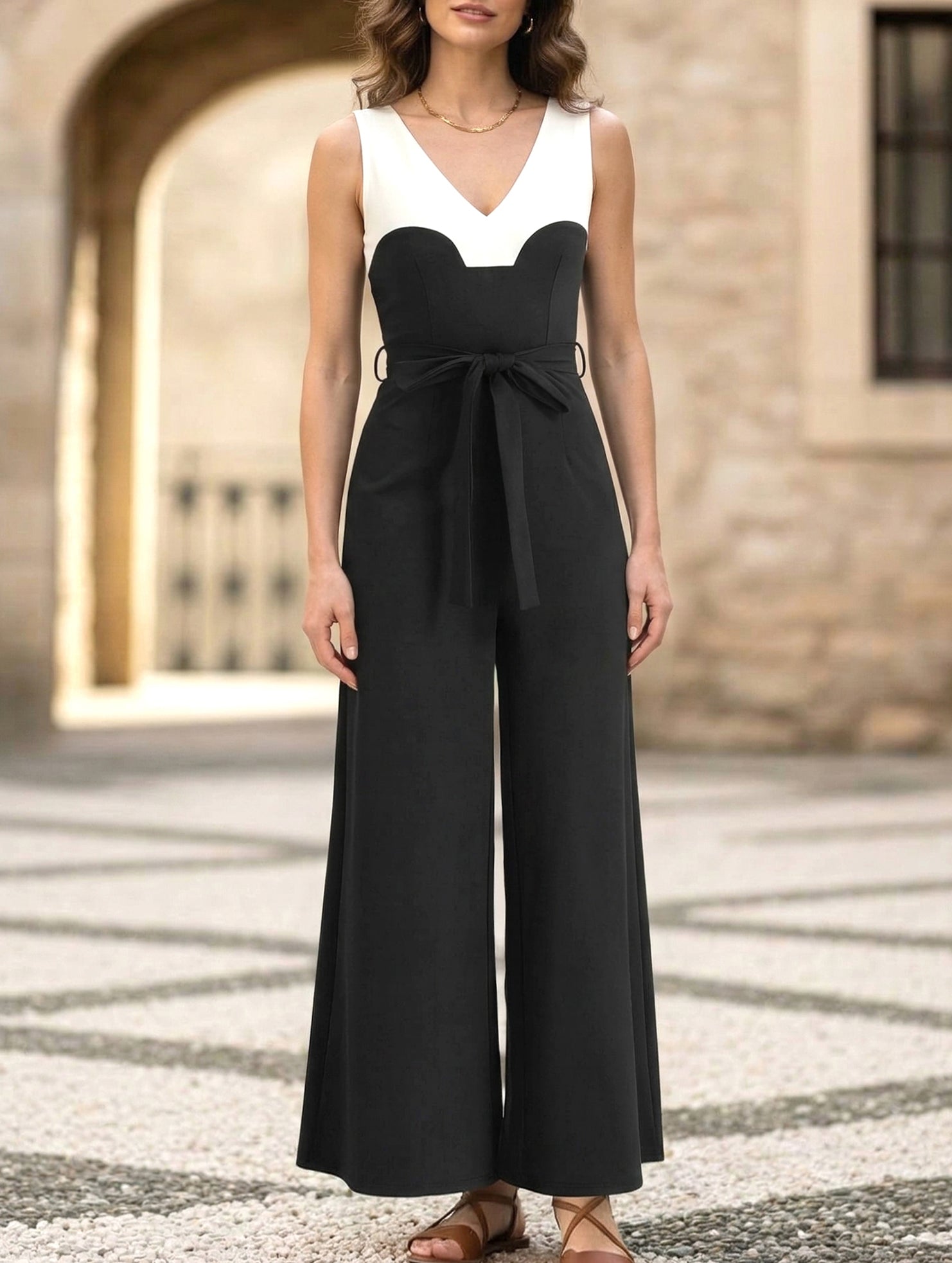 Color Block Cami Wide Leg Jumpsuit