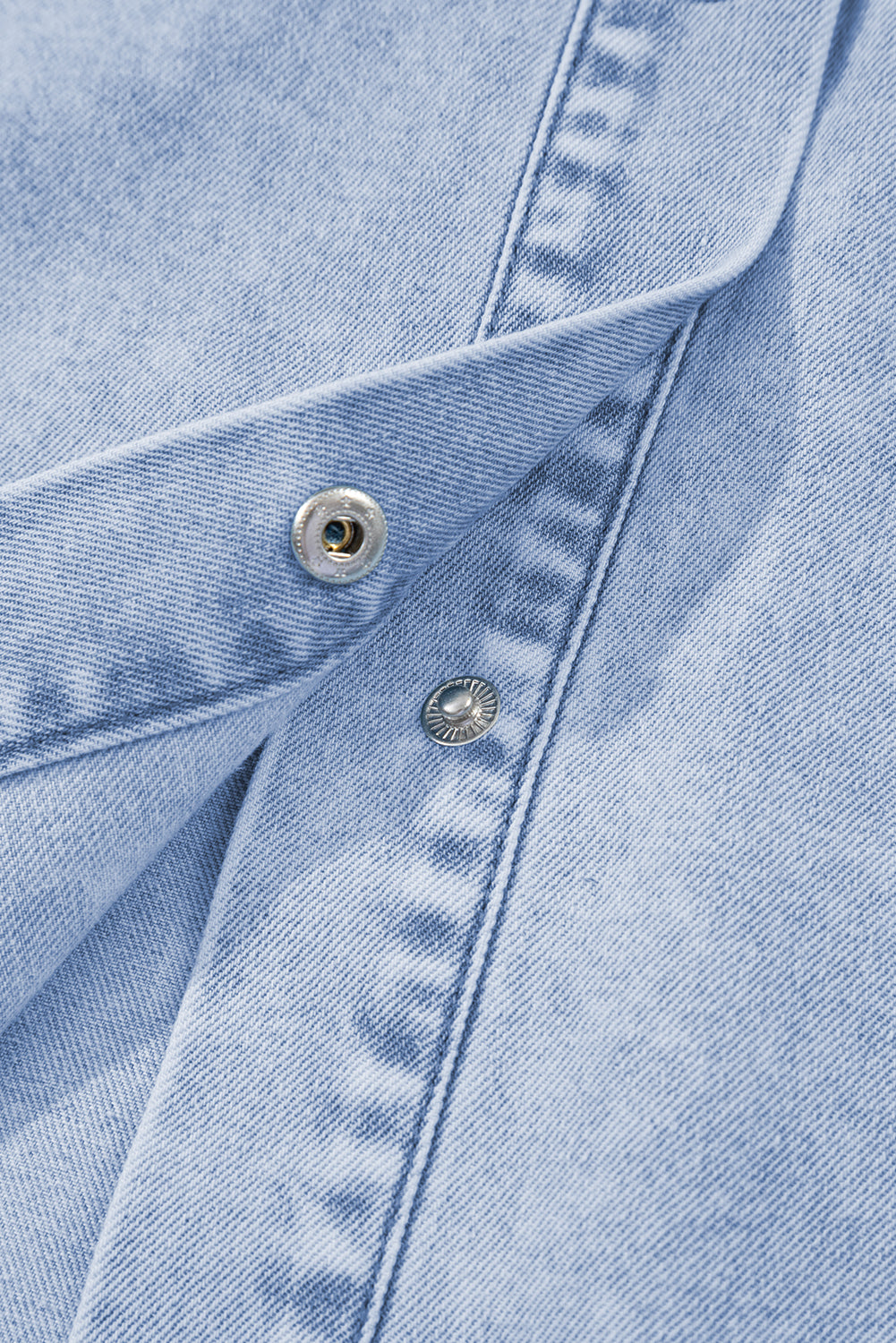 Beau Blue Double Ruffled Sleeves Buttoned A-line Collared Mini Denim Dress