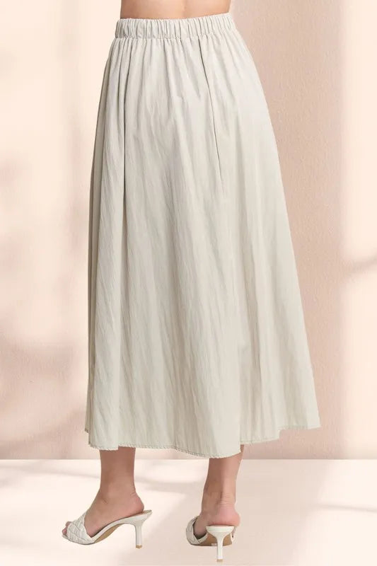 Drawstring Waist Crinkle Maxi Skirt