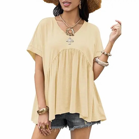 Women’s Flowing V-Neck Babydoll Peplum Blouse