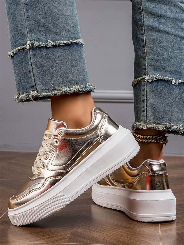 Soft leather metallic thick-soled casual shoes