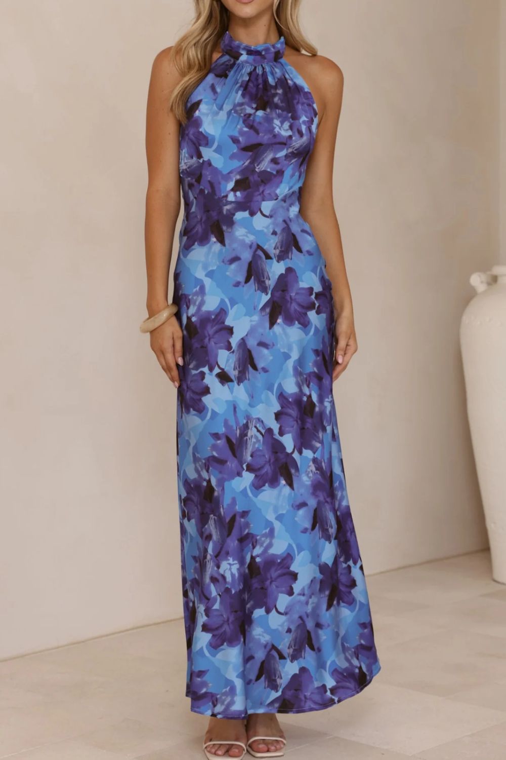 Floral Print Halter Neck Maxi Dress
