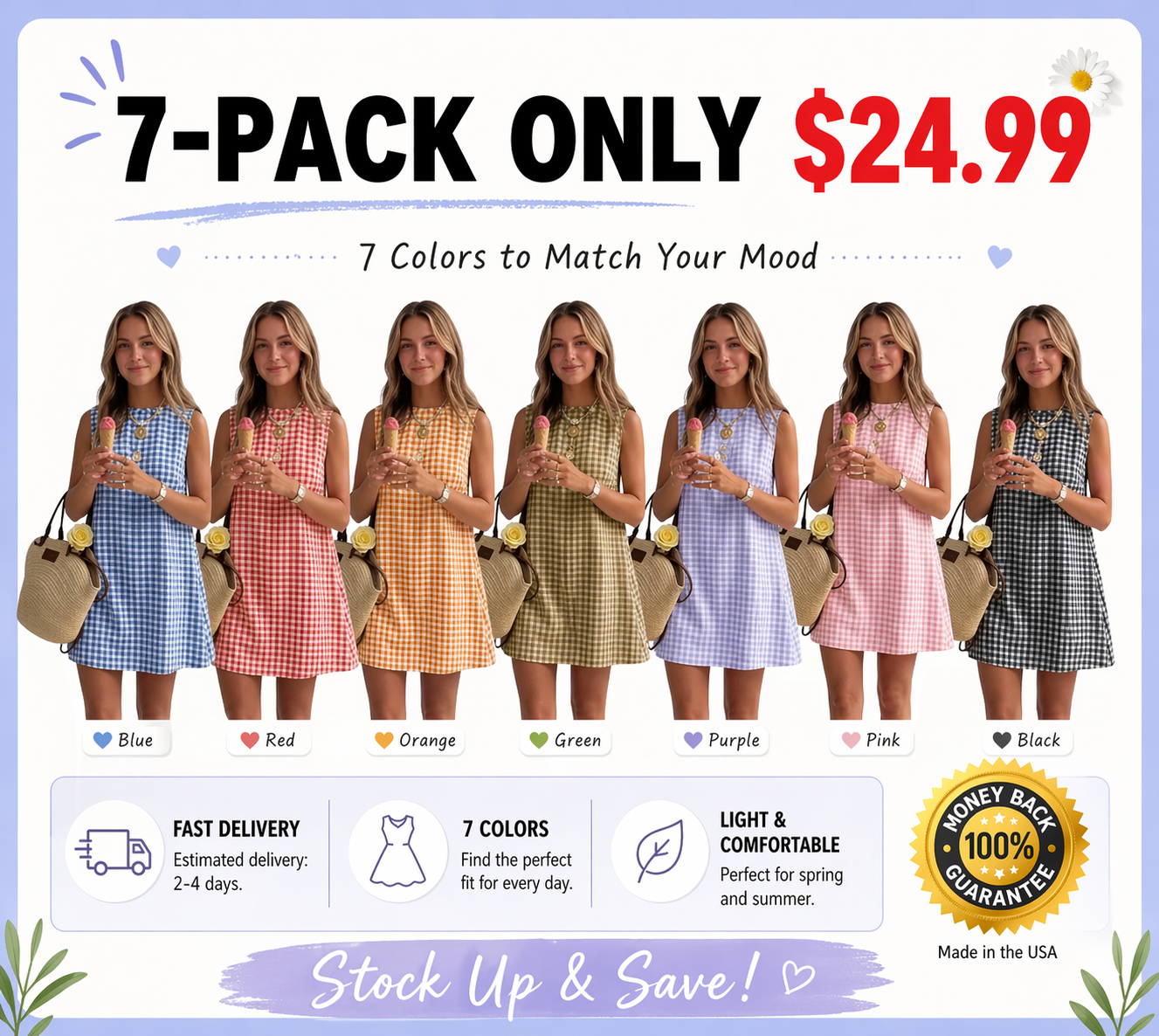 Women's Plaid Dress — Spring/Summer Beach Bohemian Style, Pure Cotton Gingham Attire