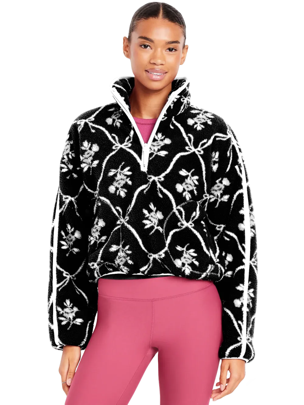 Printed Loose Sherpa Quarter-Zip Pullover