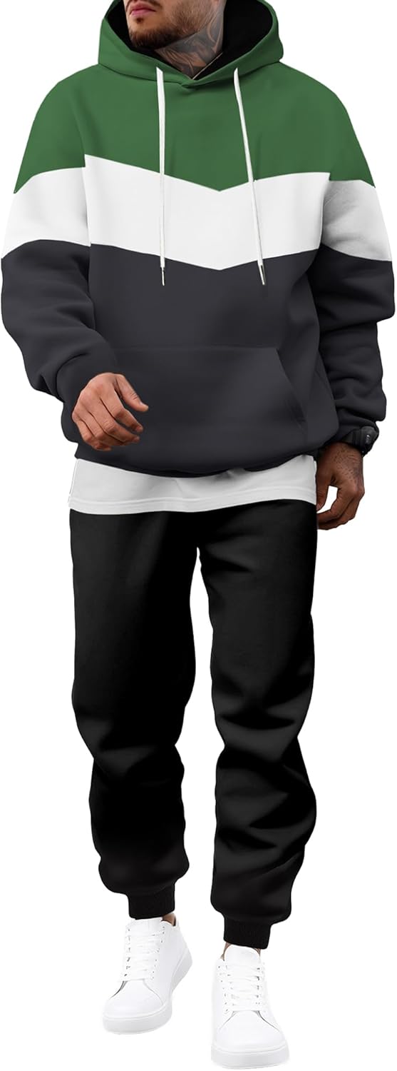 Men's Hoodie Tracksuit 2 Pieces Set Novelty Color Block Pullover Fleece Hoodies Long Sleeve Casual Sweatshirt
