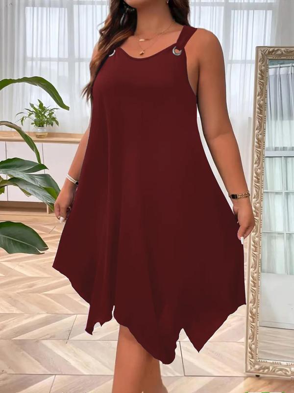 [Plus Size]Women’s Solid Color Tank Dress – Casual Sleeveless Summer Dress for Everyday Wear