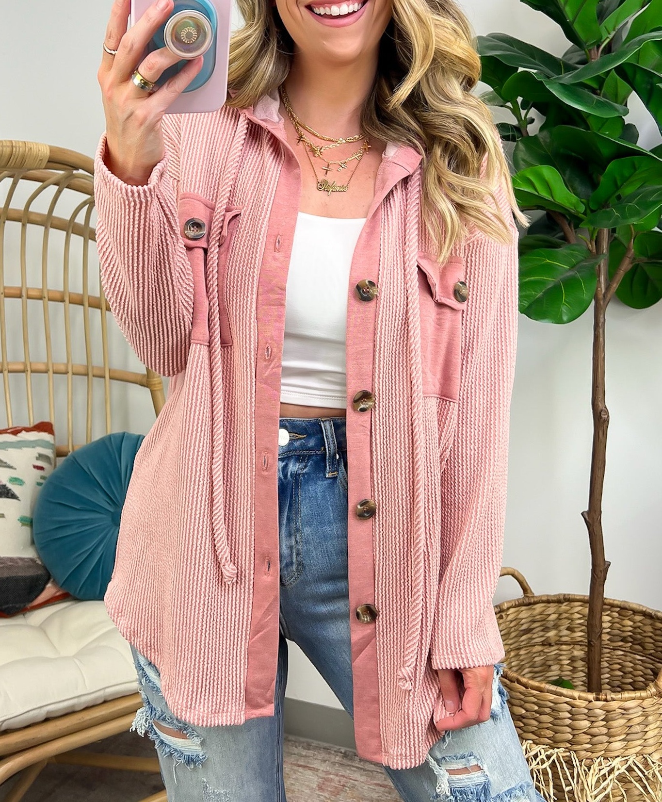 Saturday Satisfaction Ribbed Hooded Shacket