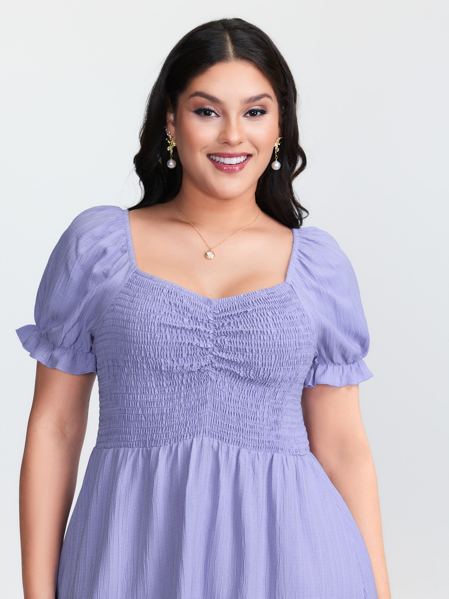 Shirred Tiered Gathered Sleeve Mini Dress