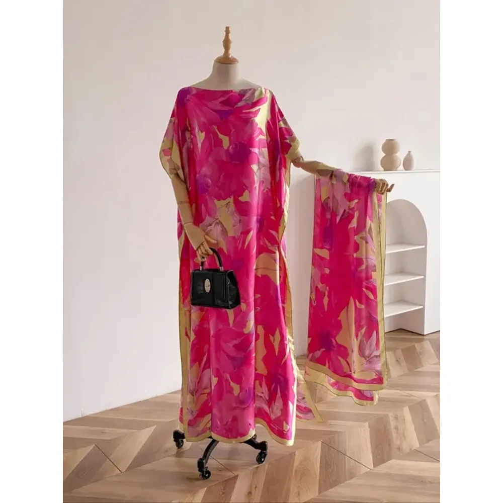 Women's Print Long Scarf & Poncho Set