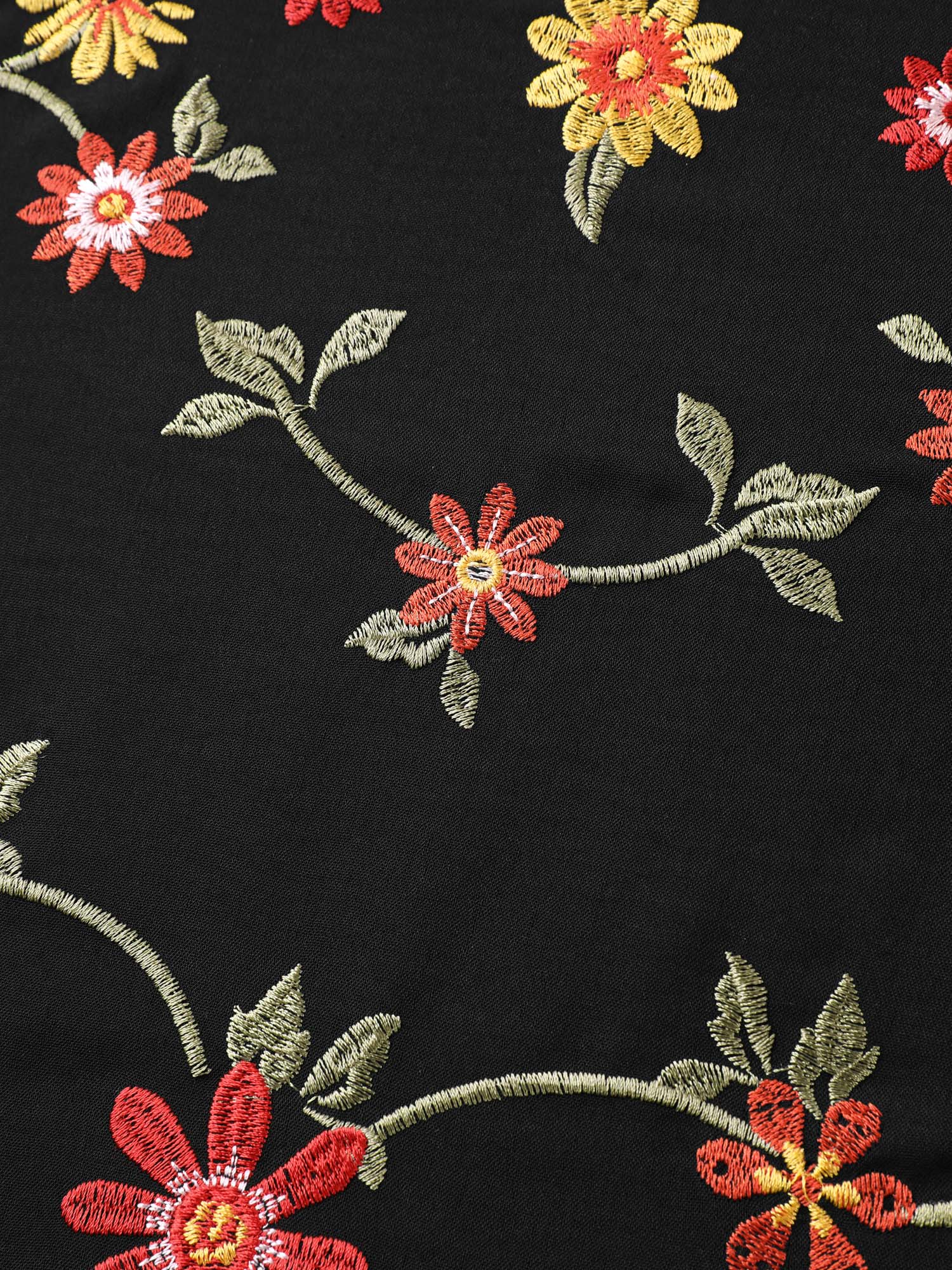 Floral Embroidered Waist-Cinched Midi Dress