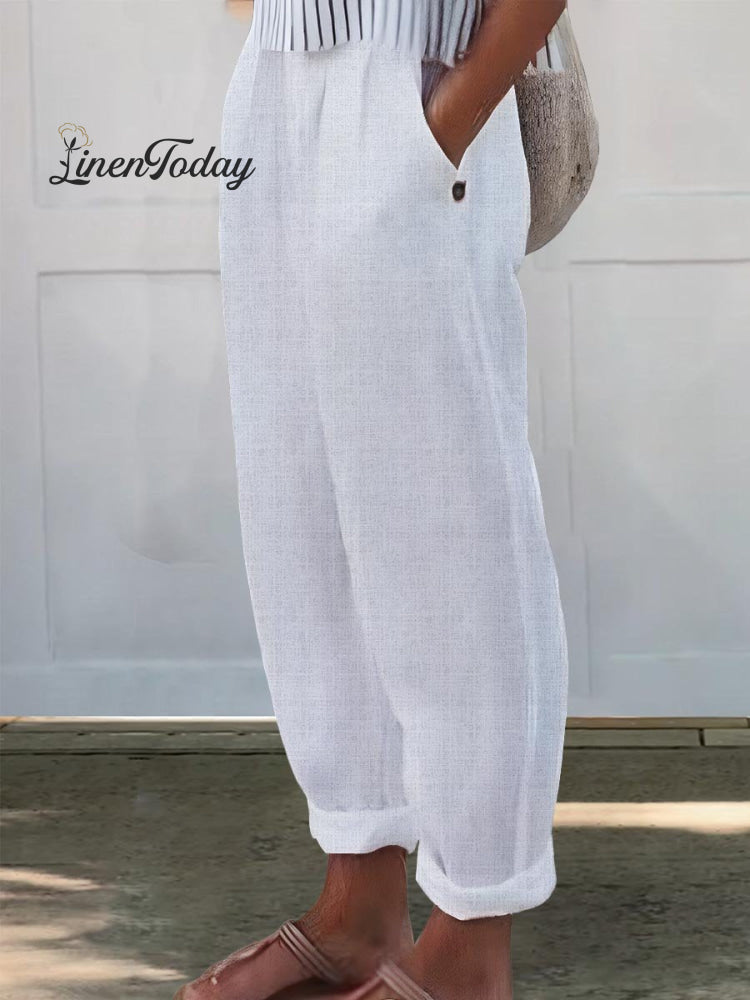 Women's Printed Cotton And Linen Casual Pants