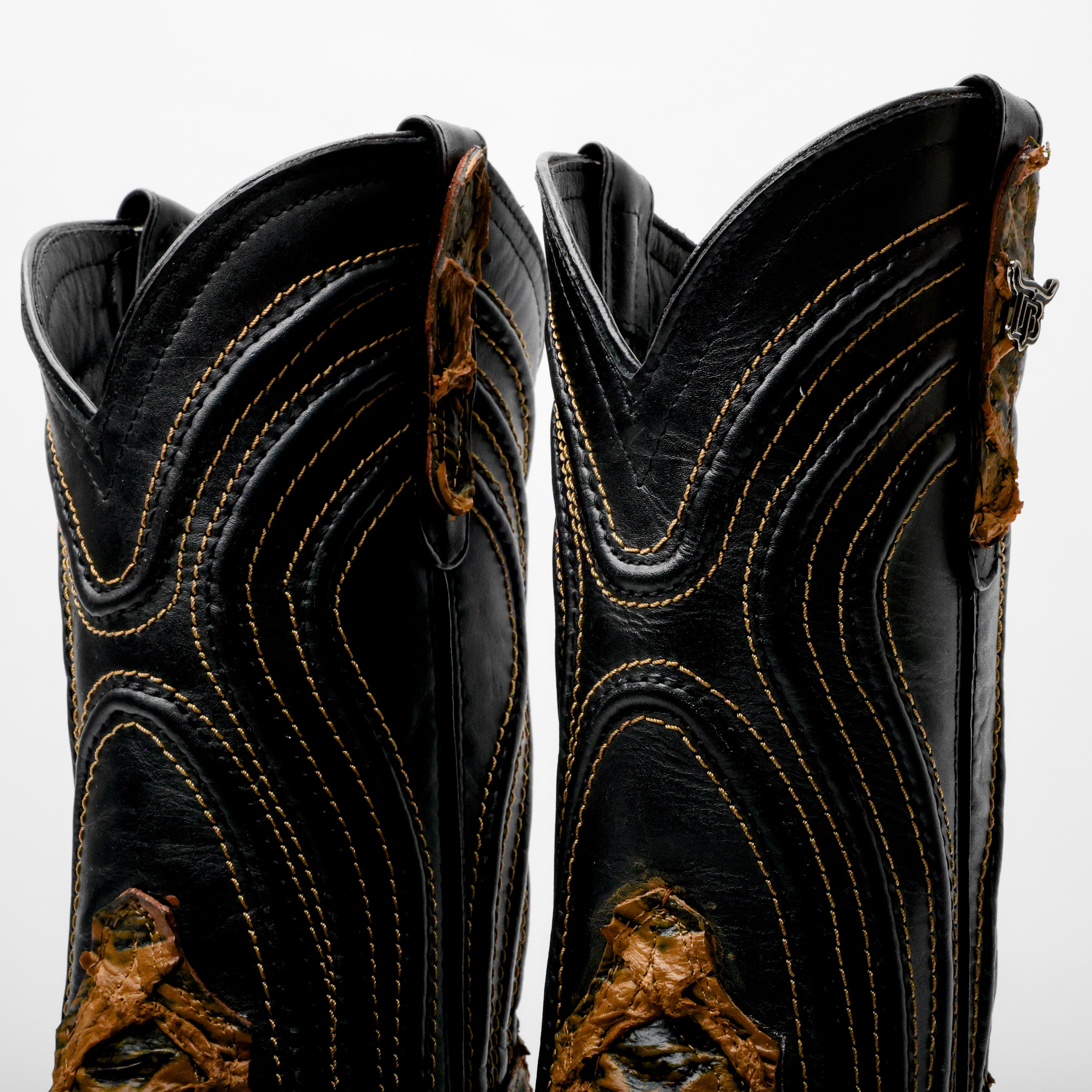 Brown Rustic Jumbo Pirarucu Leather Boots - Square Toe