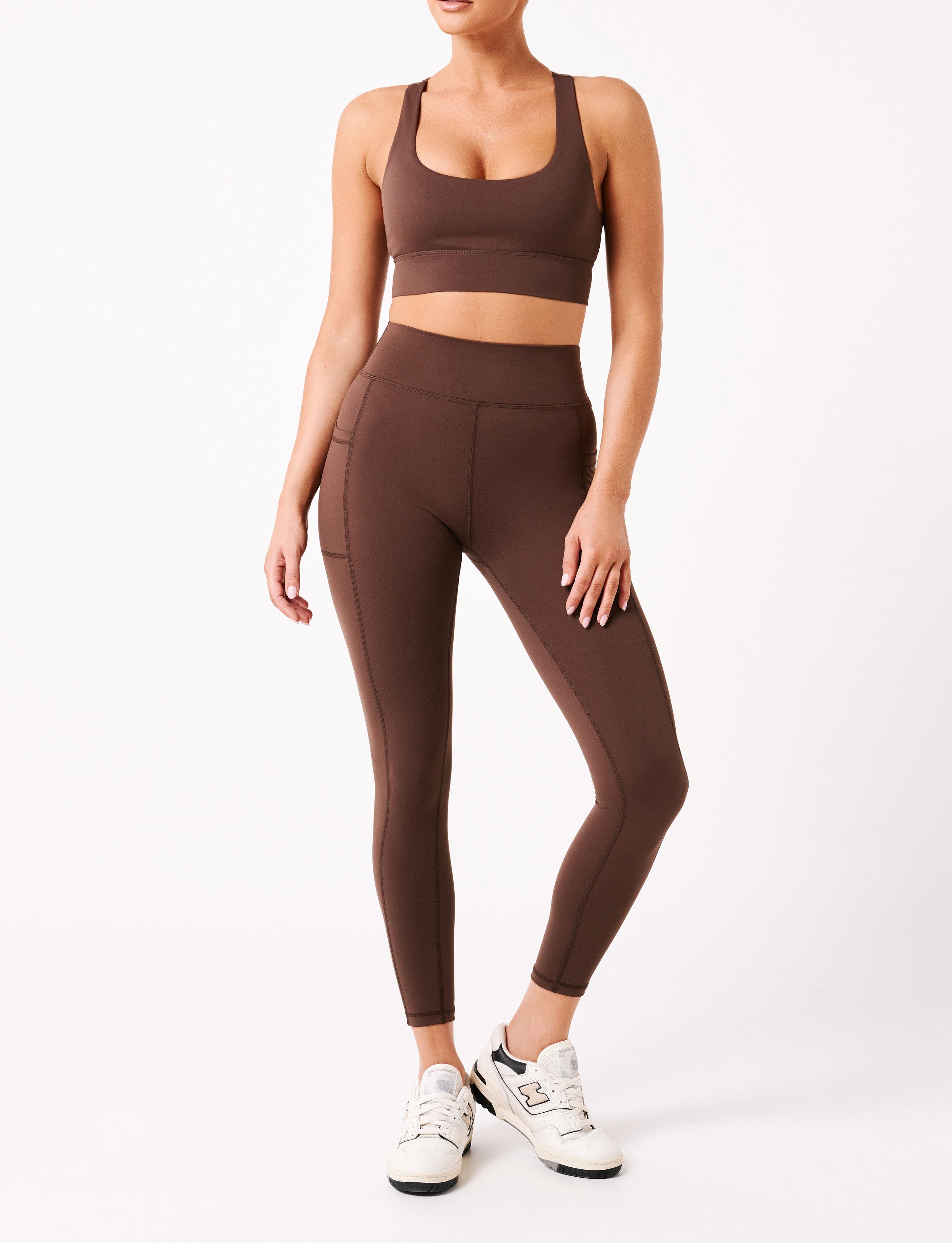 Chocolate V Back Leggings With Pockets