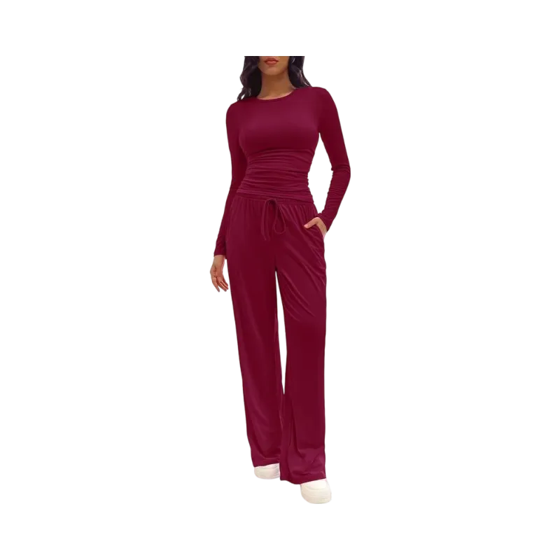 Women's Solid Ruched Drawstring Loungewear Set