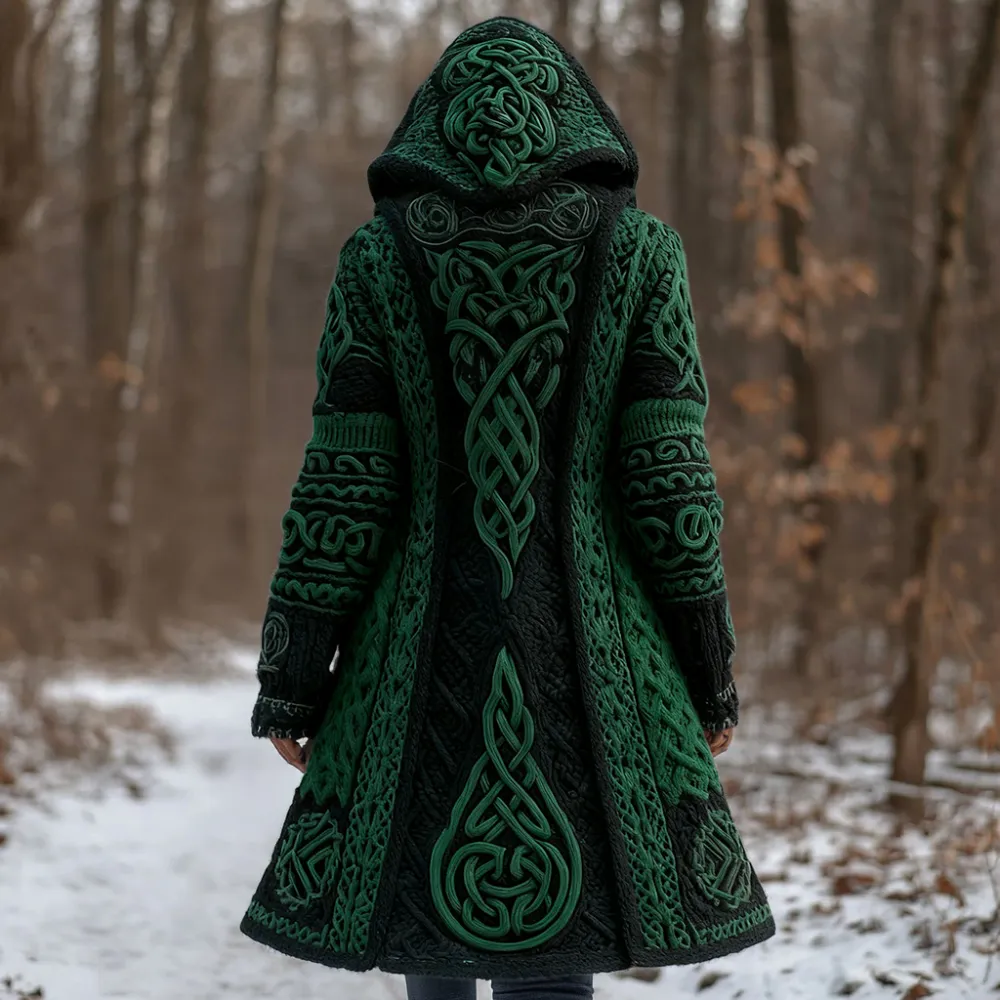 Women's Vintage Viking Celtic Knot Knit Long Sweater Jacket
