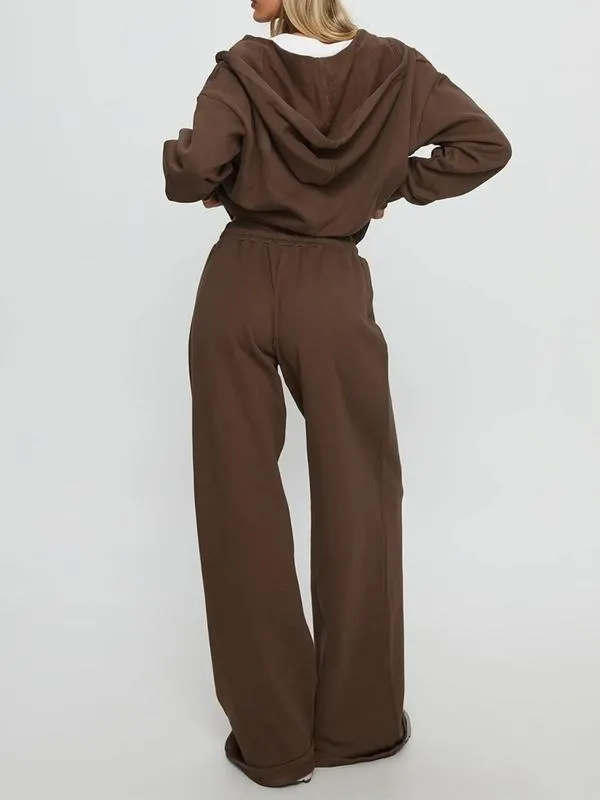 Women Fall Winter Long Sleeve Zipper Hoodie & Pants 2 Piece Set