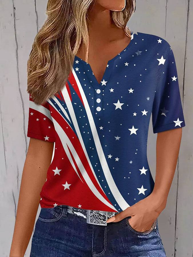 Women'S American Flag Printed Casual Short Sleeved Shirt