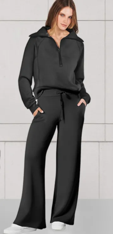 Women’s Half Zip Sweatshirt Wide Leg Sweatpant Lounge Set Tracksuit