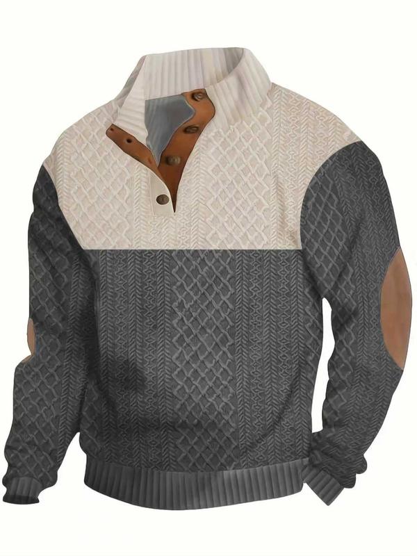Men’s Colorblock Jacquard Sweatshirt – Casual Sports Pullover for Fall & Winter