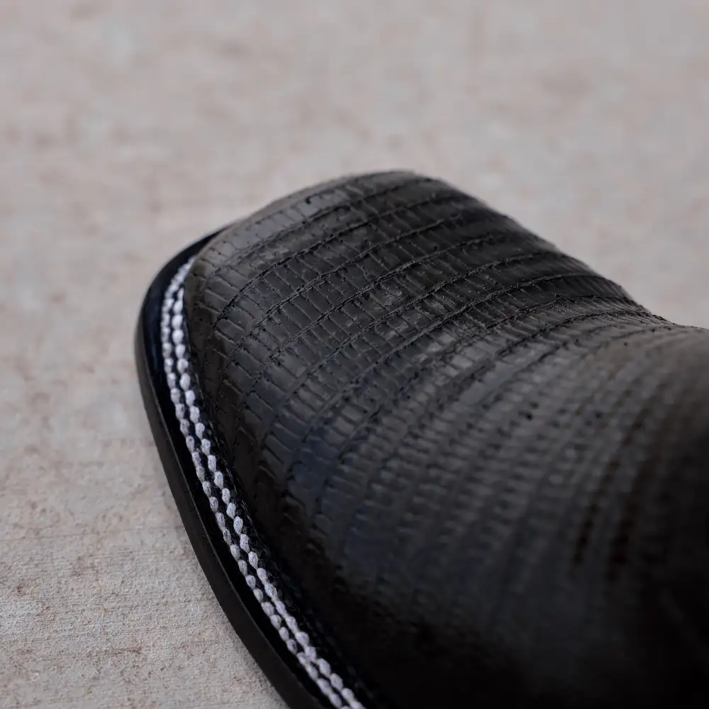 Black Lizard Leather Boots - Square Toe