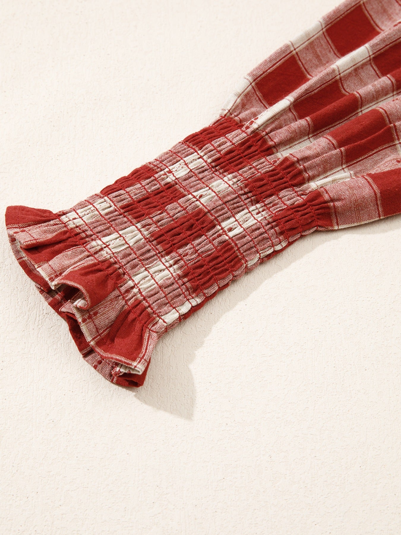Plaid Print Smocked Puff Sleeve Mini Dress