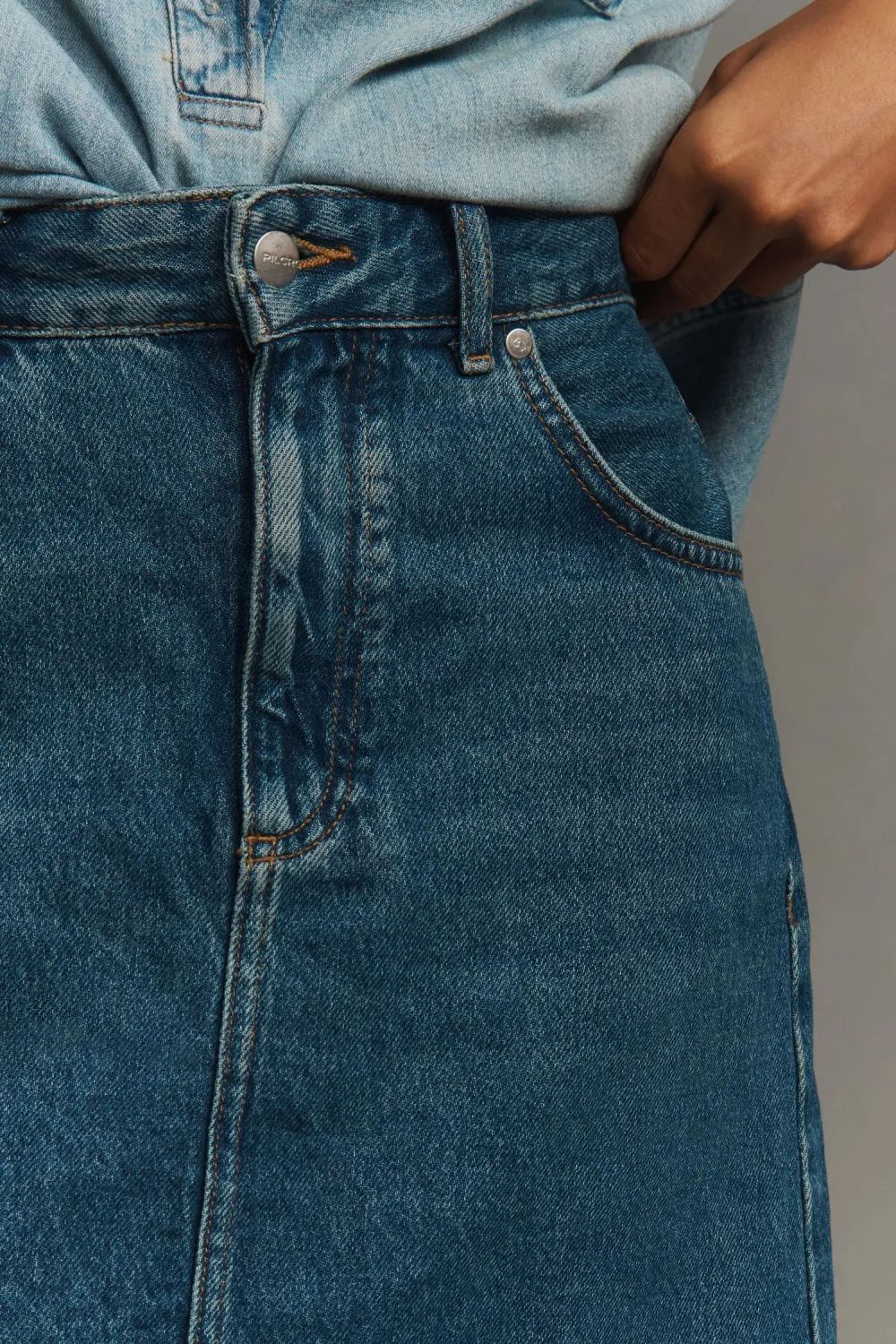 Denim Front-Slit Maxi Skirt