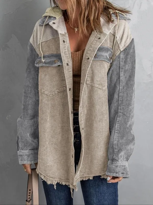 Women's Colorblock Button Front Corduroy Jacket