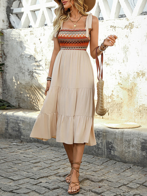 New Style Suspender Skirt A-Line Stitching Ethnic Style Dress