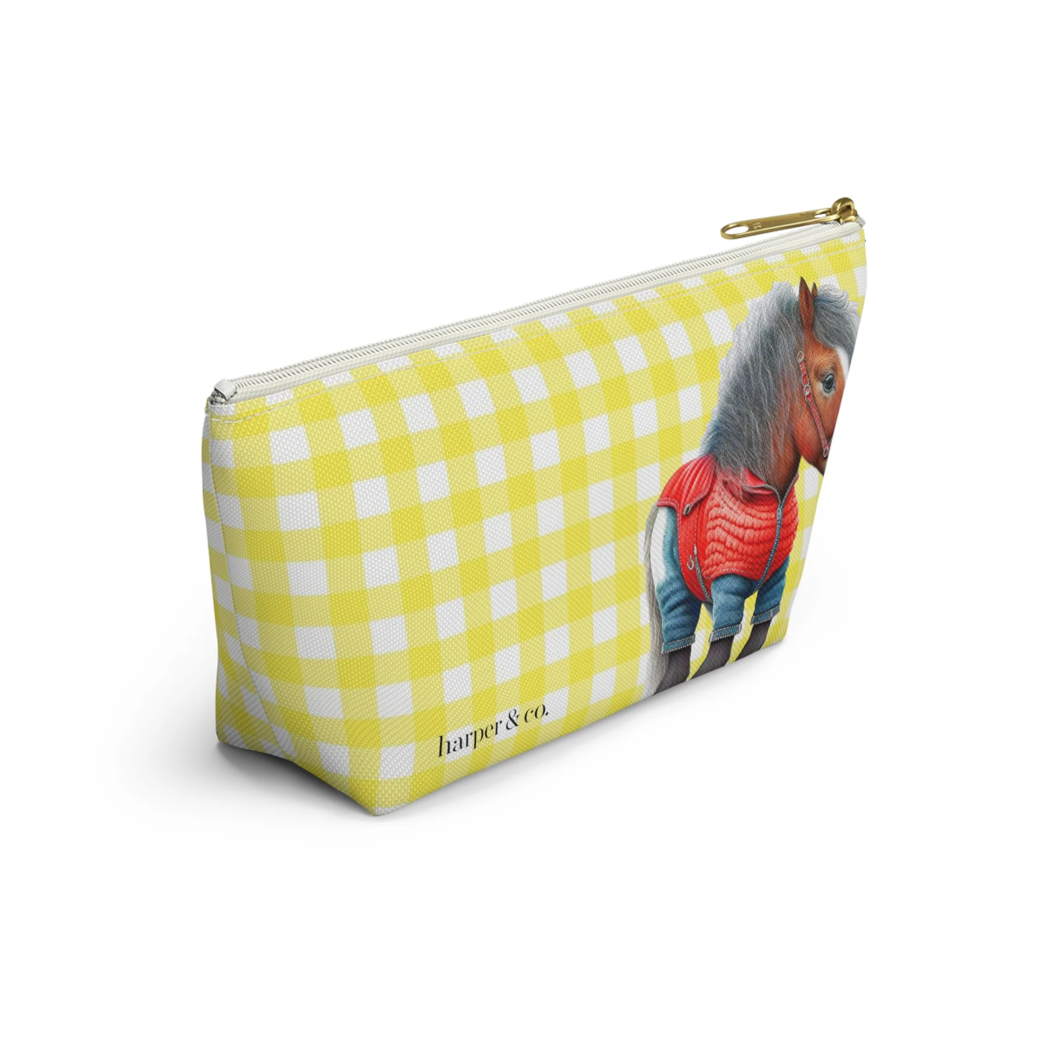 Pony & Yellow Gingham Accessory Pouch w T-bottom