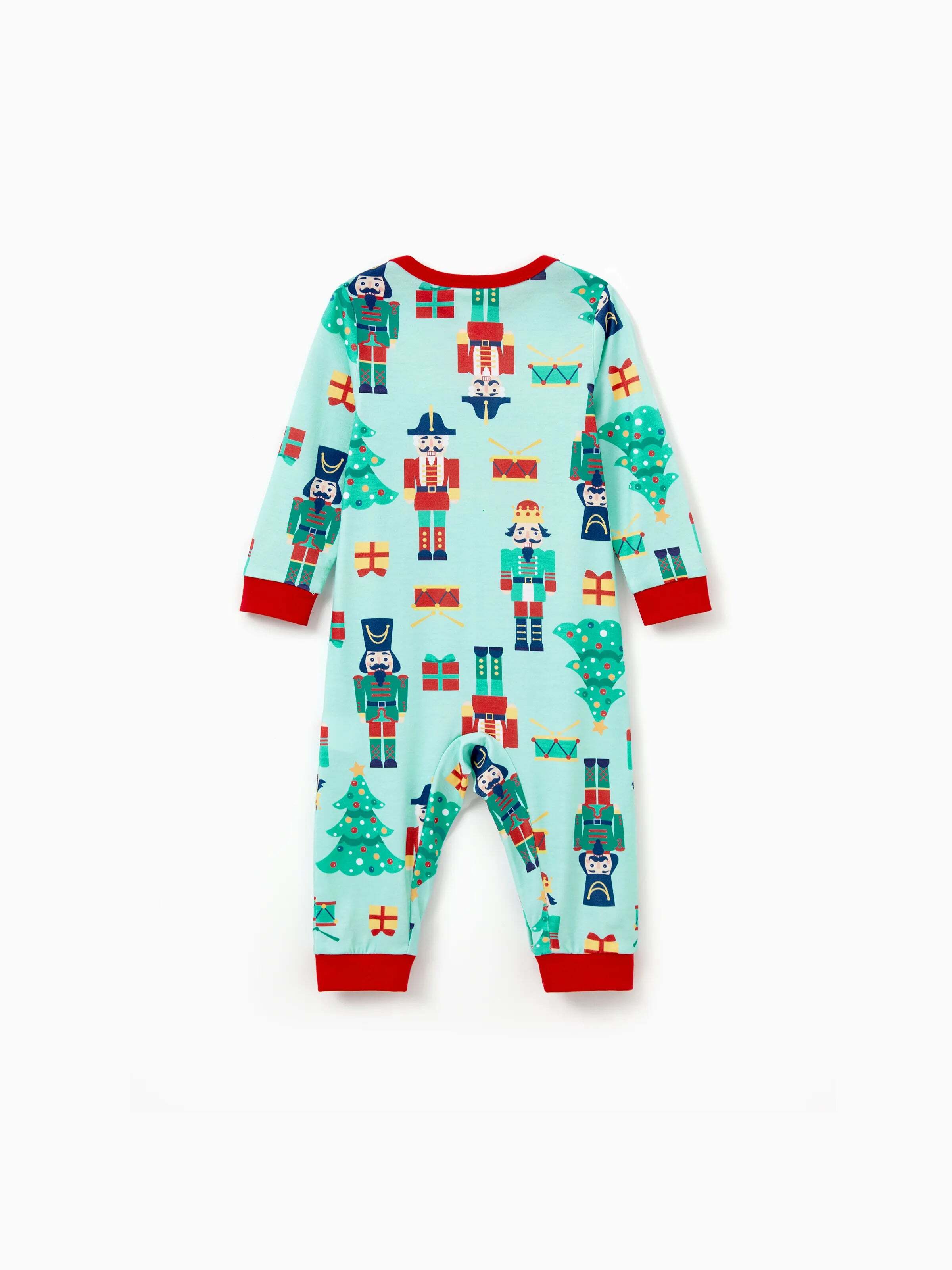 Christmas Matching Family Pajamas Set Soldier and Christmas Tree Print PJS with Christmas Socks Pale Green