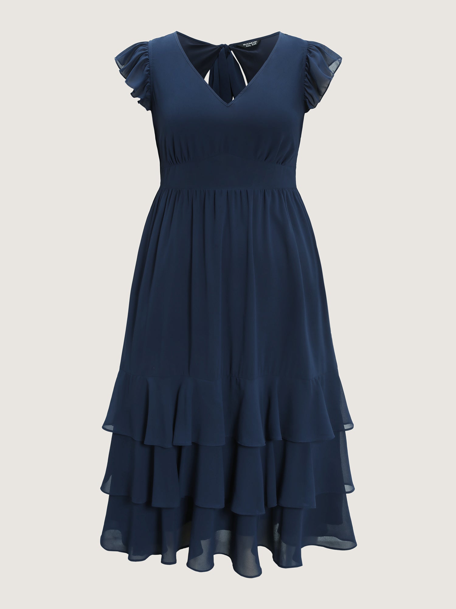 Backless Tie Layered Hem Flutter Sleeve Maxi Dress