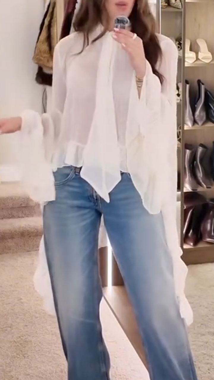 Women Round Neck Irregular Perspective Casual Top